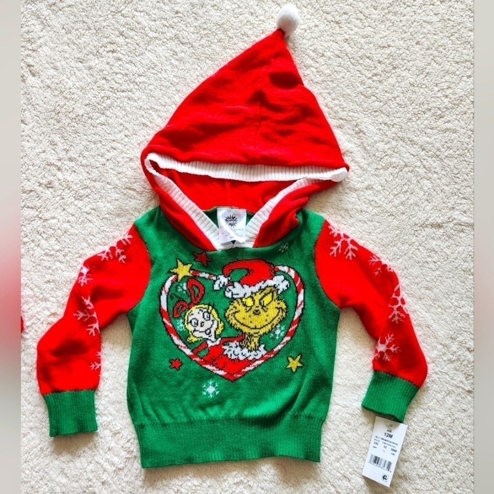 NWT BABY / toddler girl DR Seuss The Grinch Christmas ugly sweater 12m 18m 2t 3t